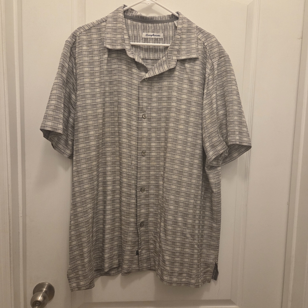 TOMMY BAHAMA XL extra large 100% silk men's button down short sleeve shirt top